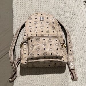 MCM Tan Logo Pattern Backpack